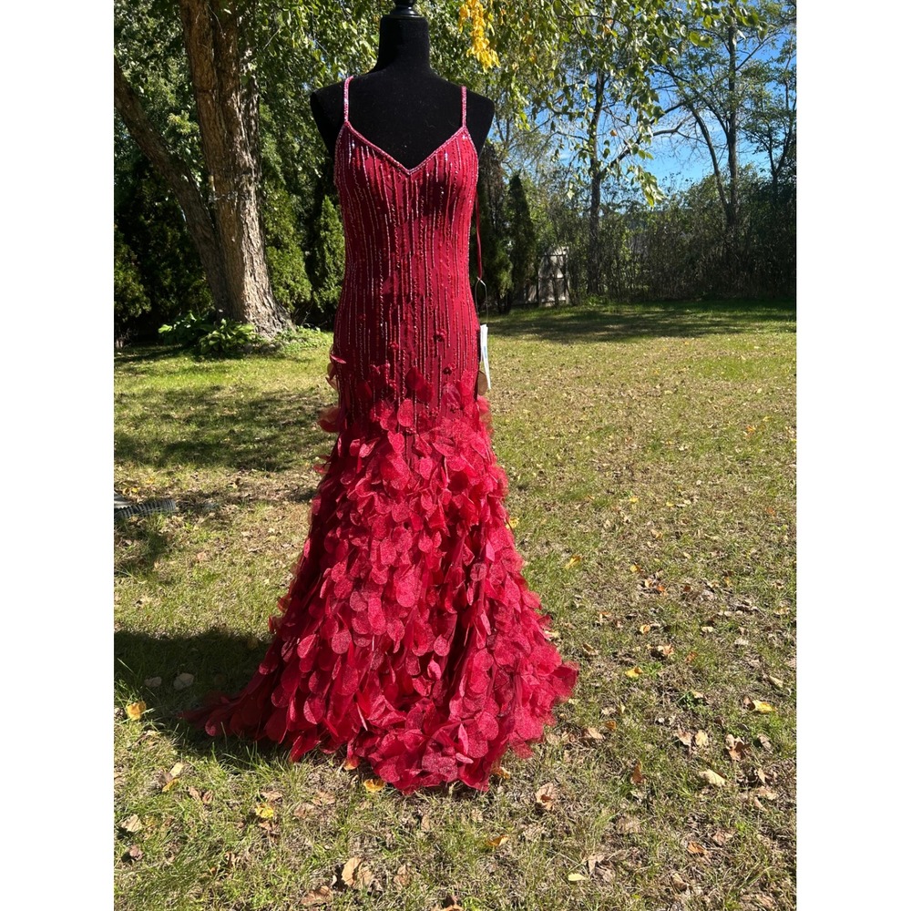 Sue Wong Nocturne Burgundy Silk Beaded 3D Petal Mermaid Gown N4400 NWT 8